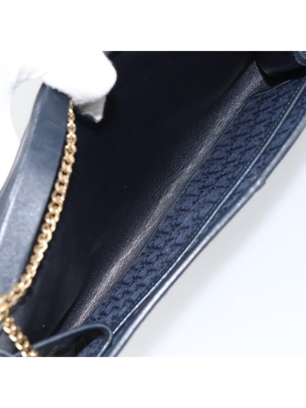 Authentic Christian Dior Trotter Canvas Chain Shoulder Bag Navy Gold - Picture 4 of 16